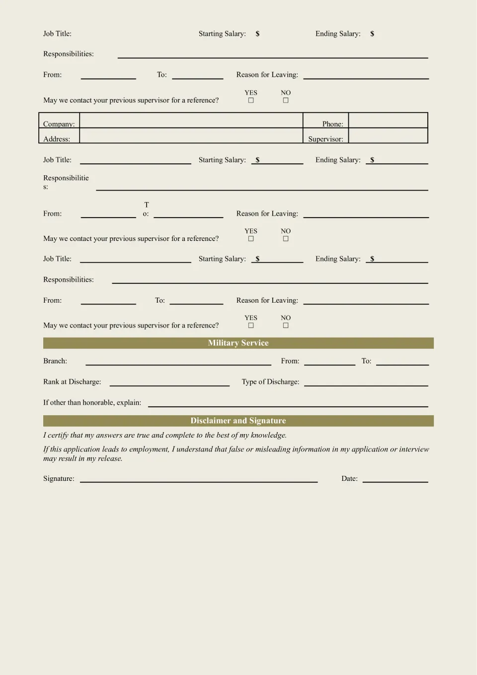 Employment Application page-1 Template