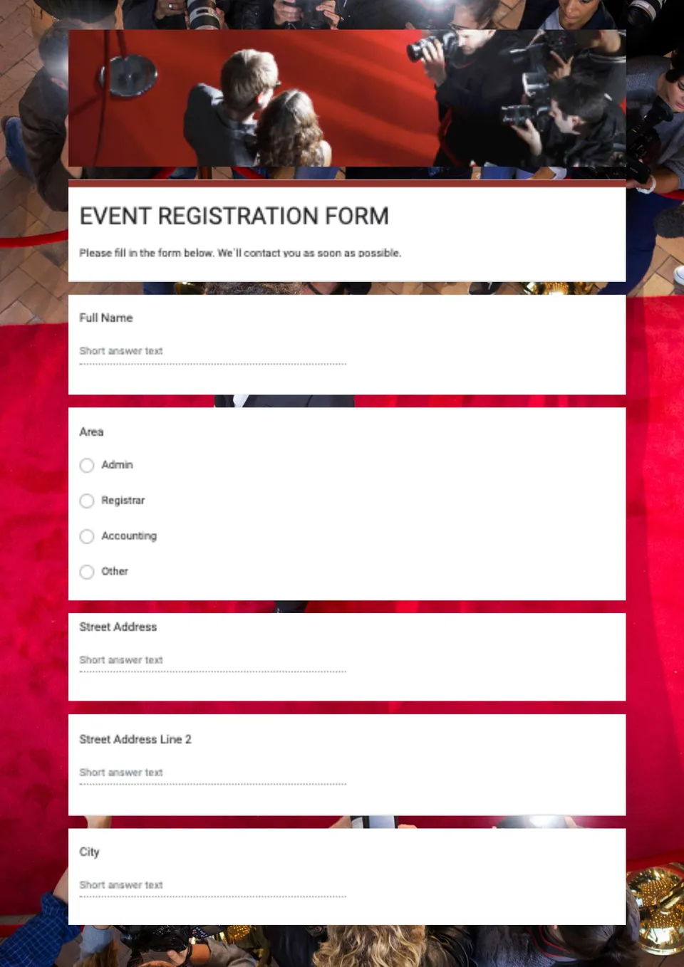 Event registration form