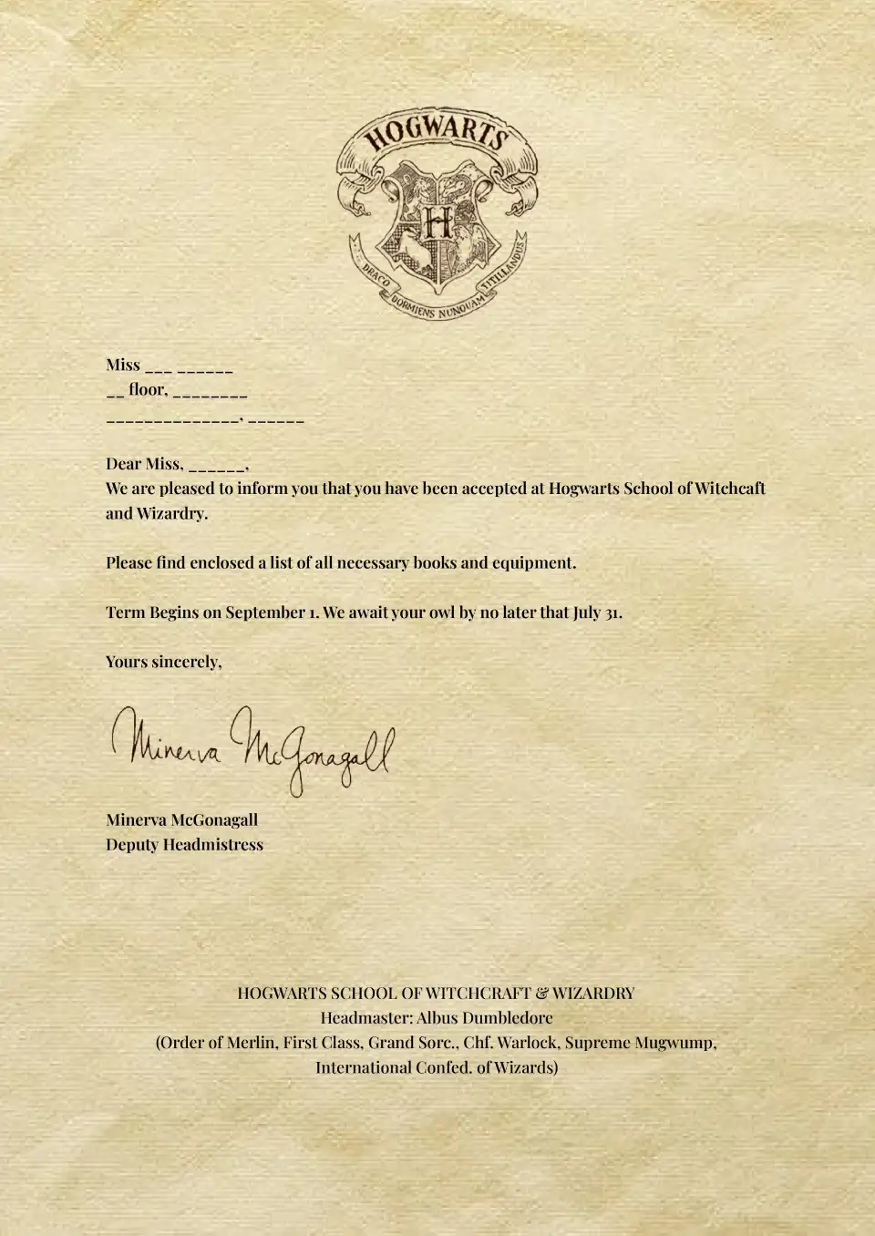 Hogwarts Invitation Template