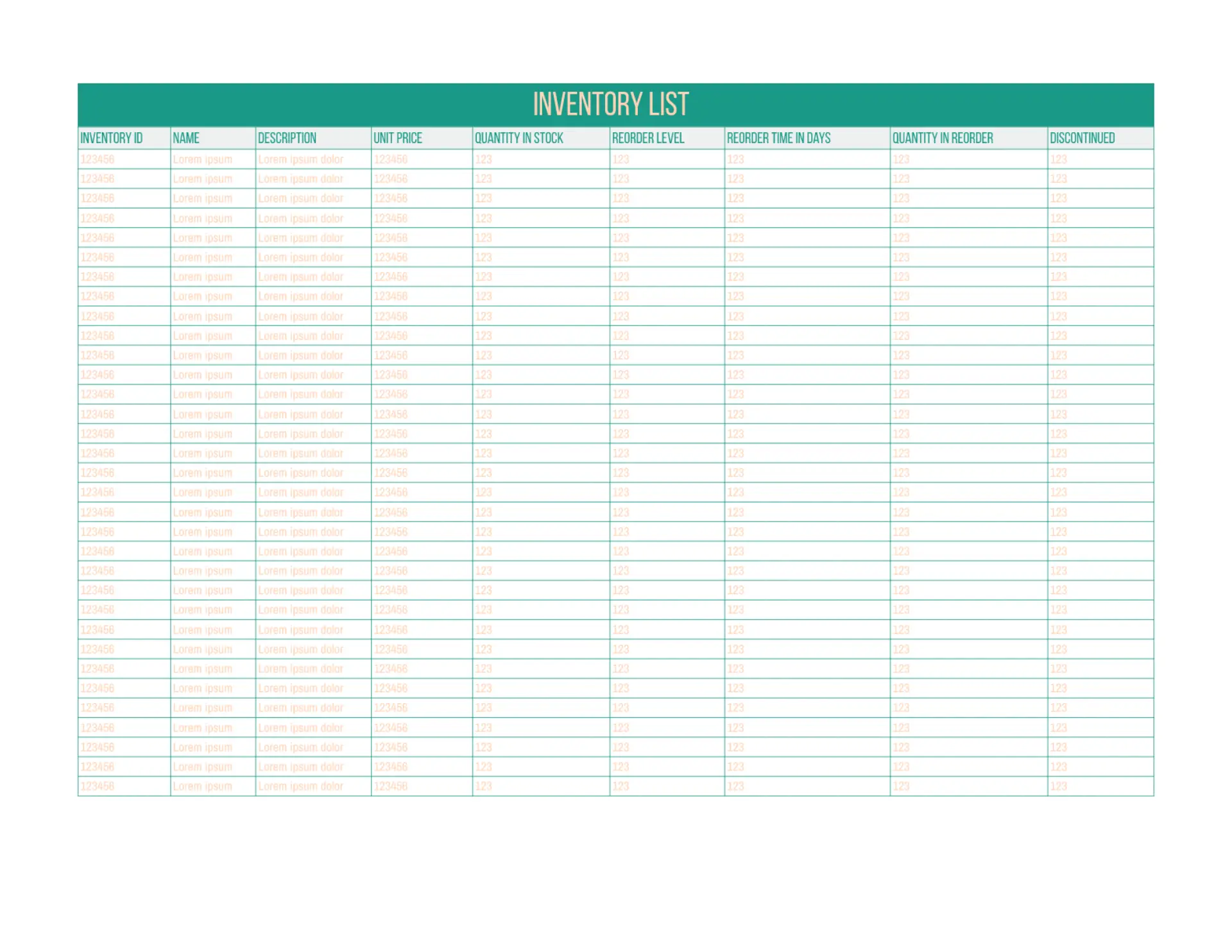 Inventory List Template