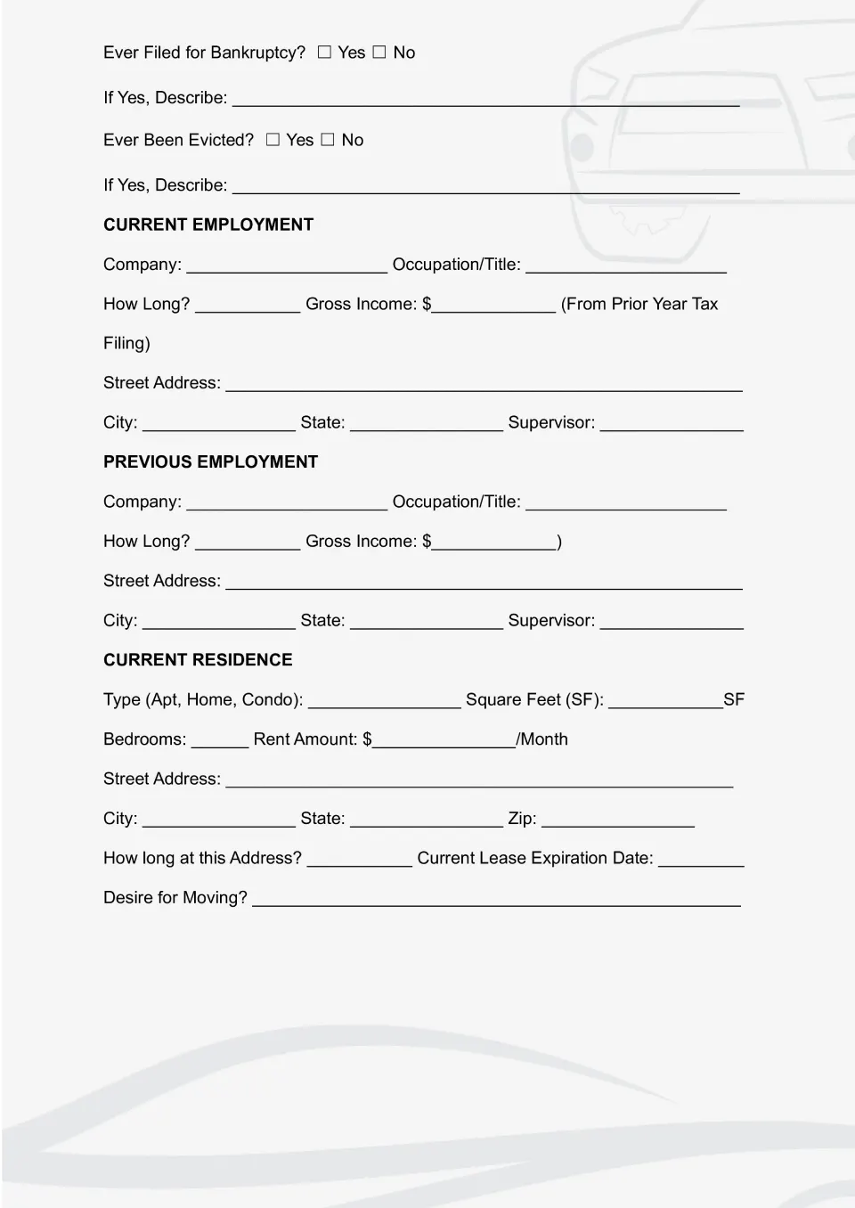 Rental Application page-1 Template