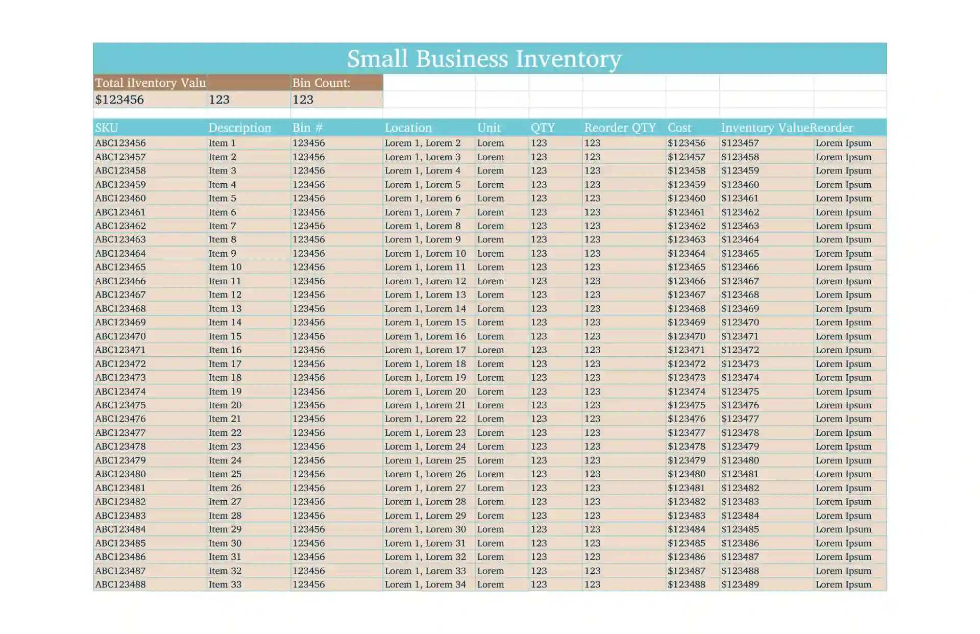 Small Business List Template