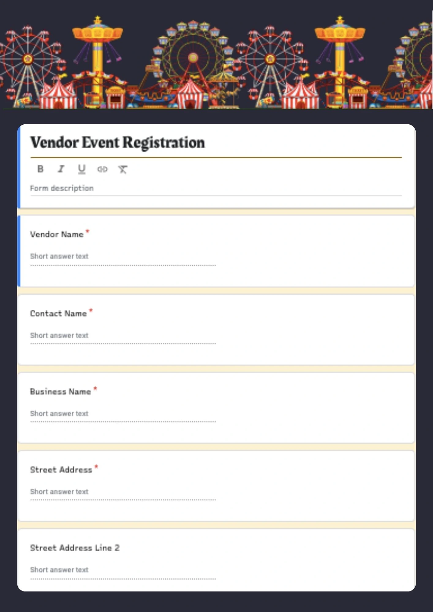 Vendor Event Registration