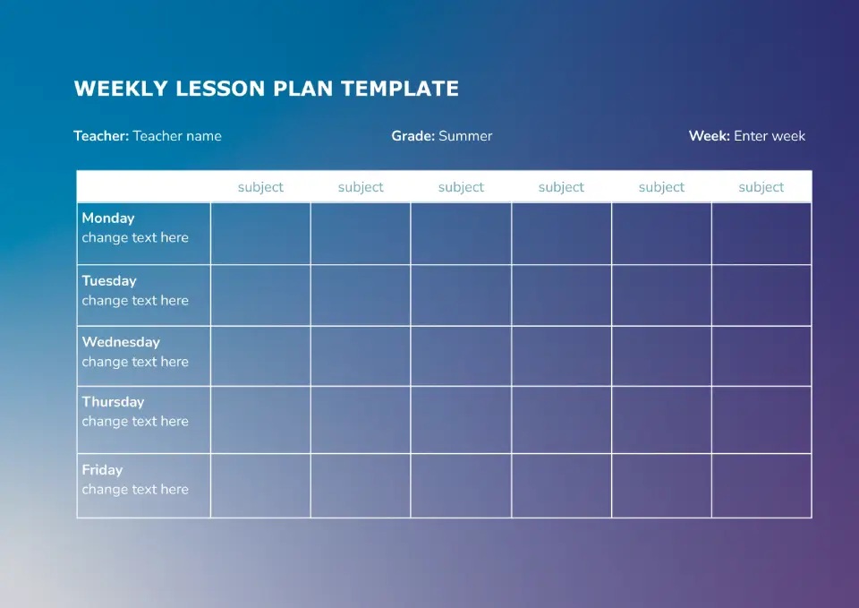 Weekly lesson Plan Template