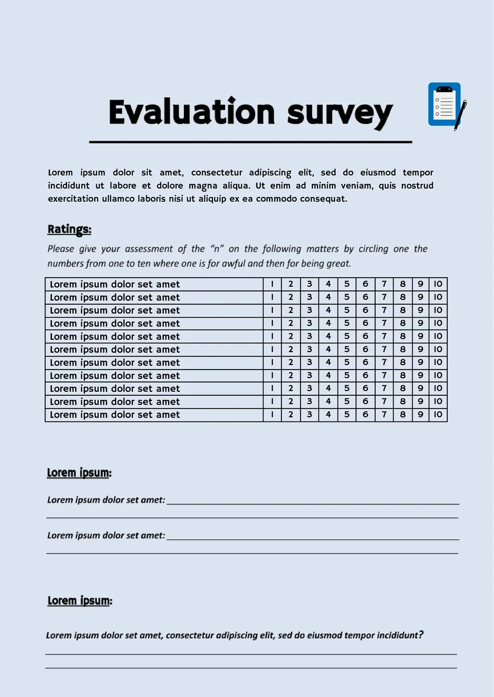 Evaluation survey