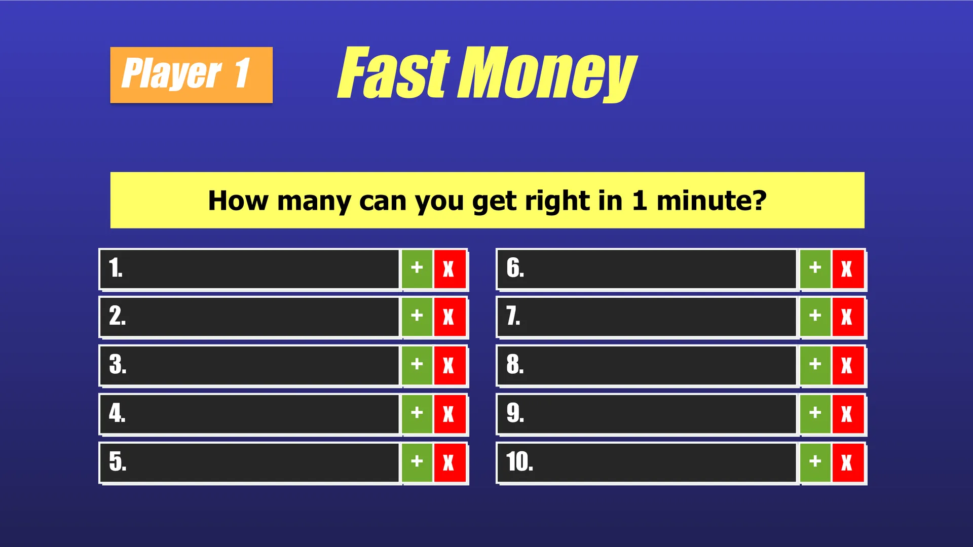 Family Feud Fast Money Template