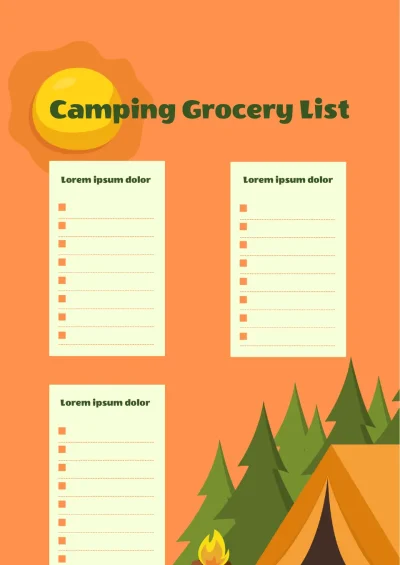 Camping Grocery List Template