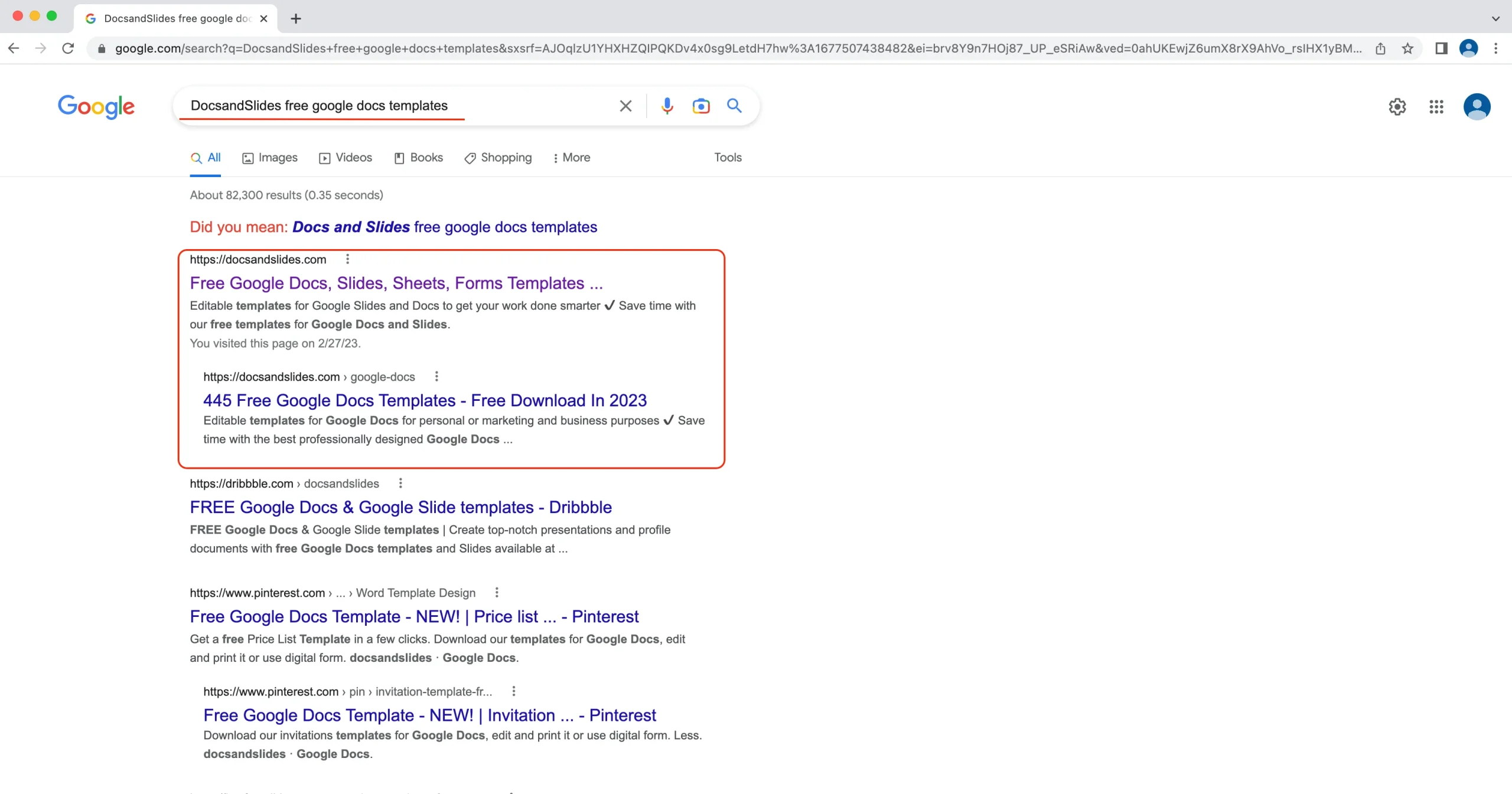 Google site search example