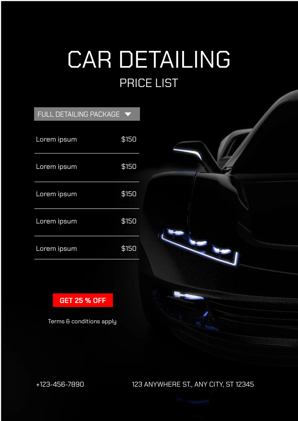 Free Modern Car Detailing Price List template to design