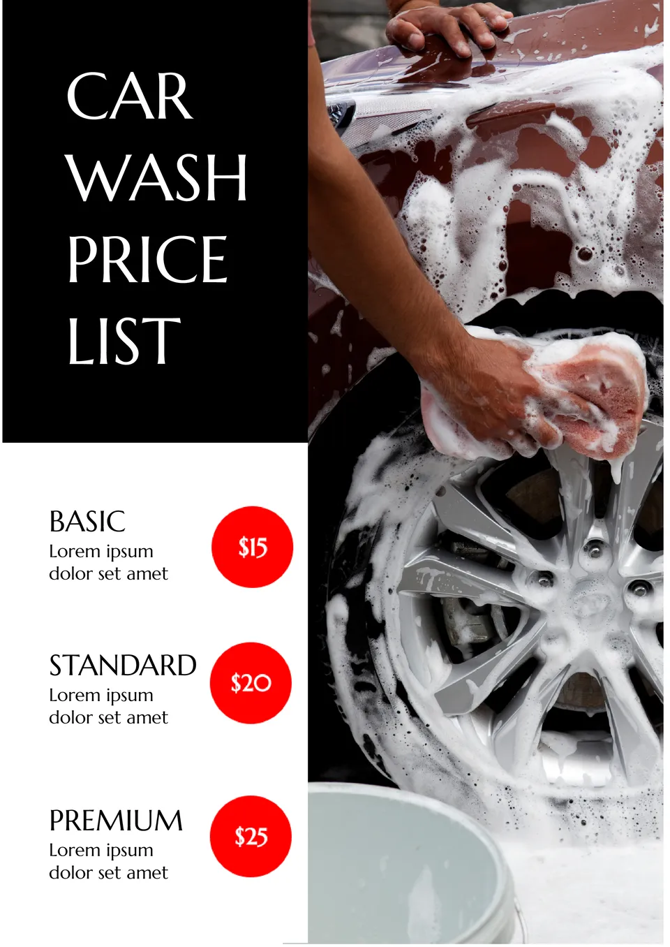 Car Wash Price List Template