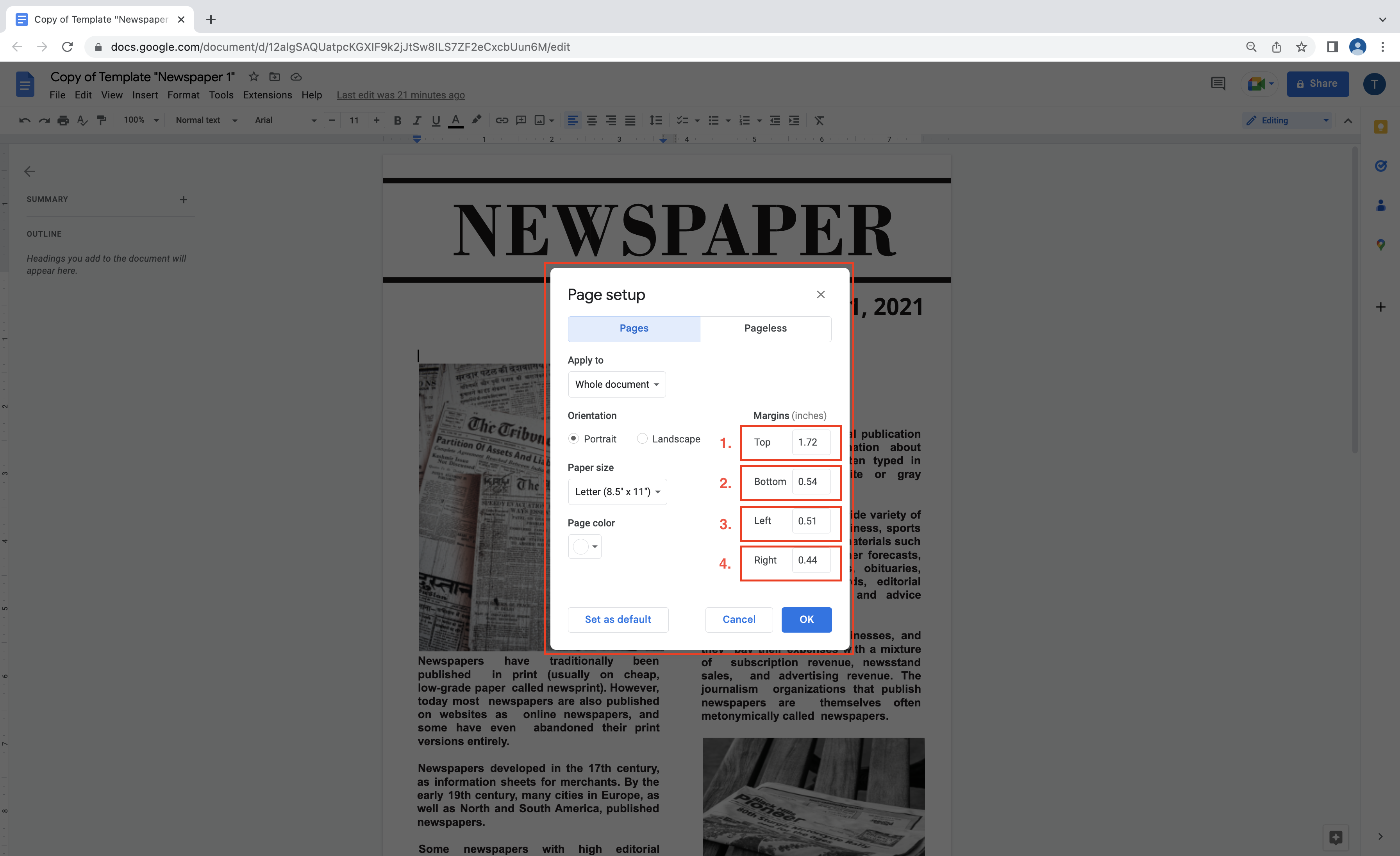 You can also set specific margin sizes by entering values in the “Top”, “Bottom”, “Left”, and “Right” fields