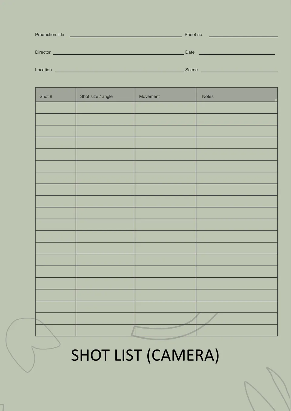 Shot List Template