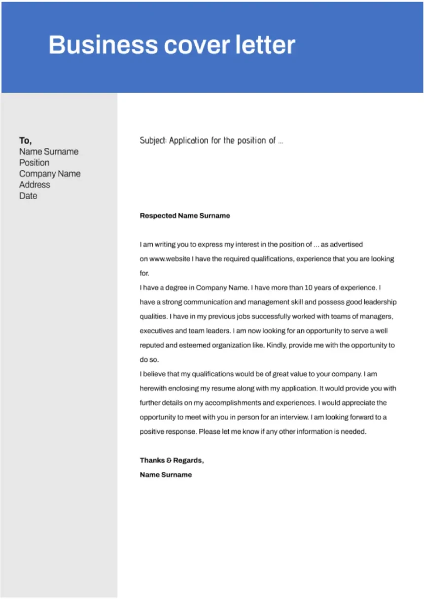 Business Cover Letter Template For Google Docs