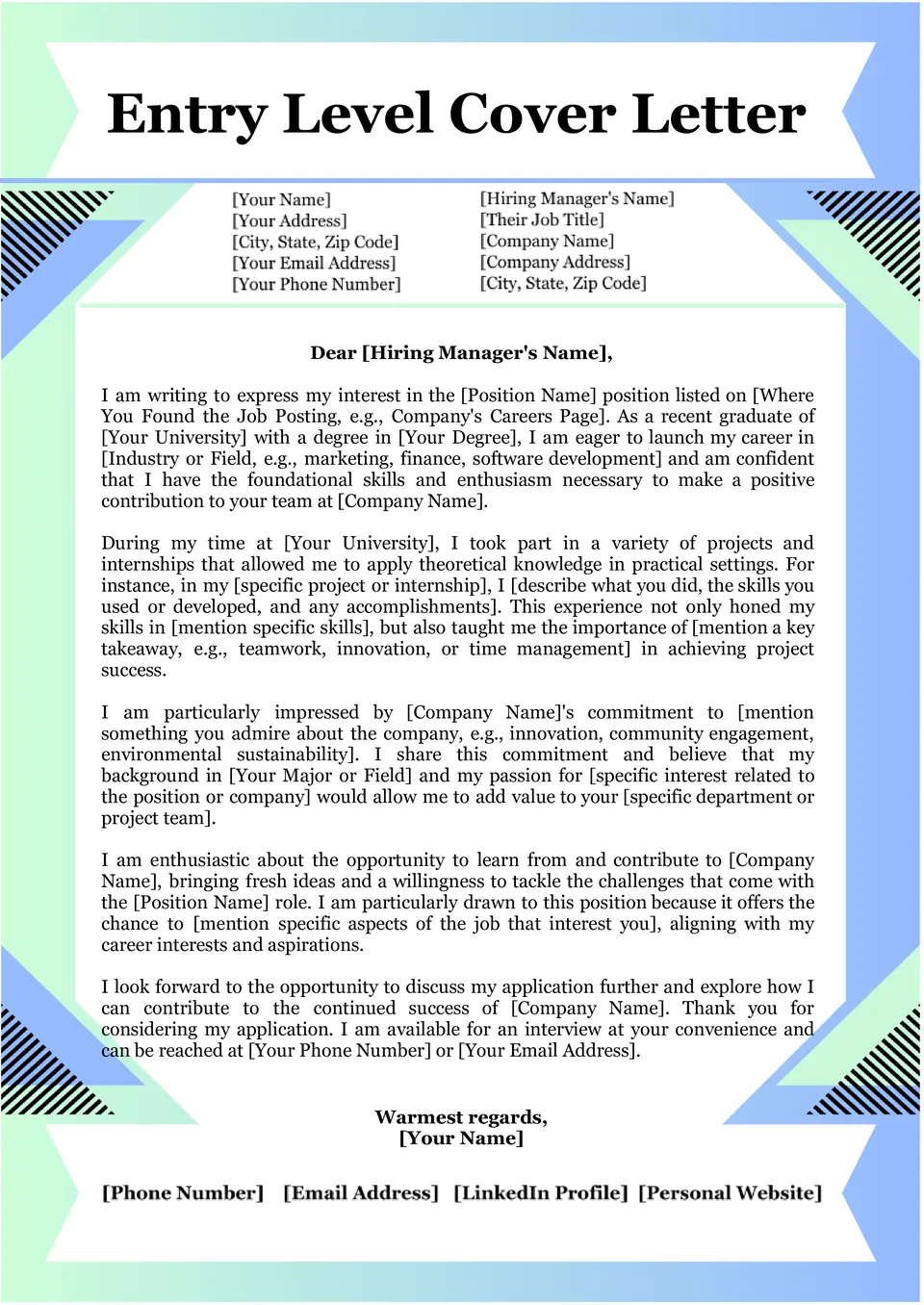 Entry Level Cover Letter Template