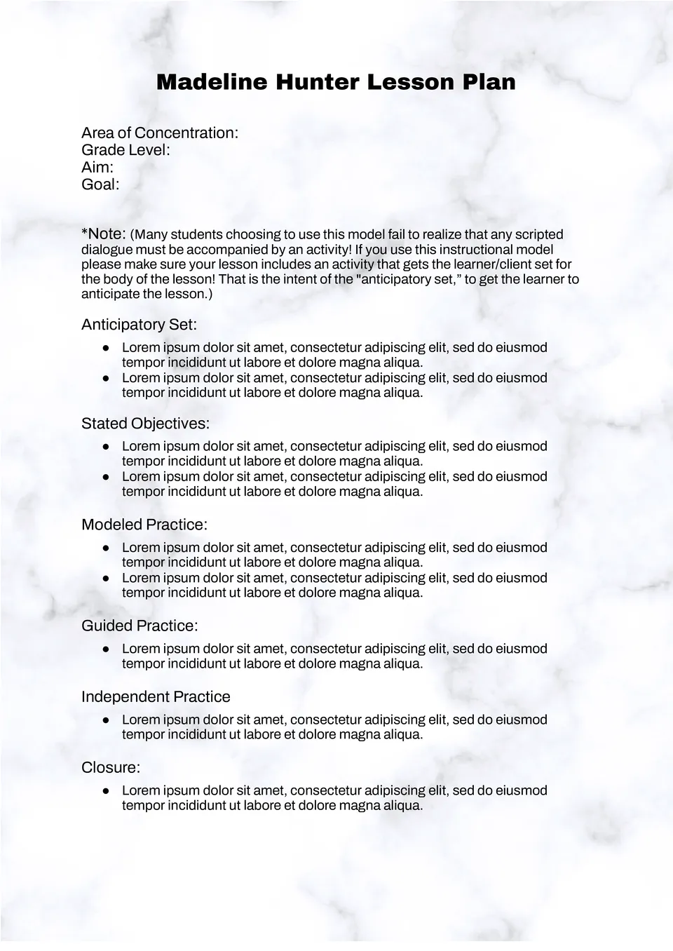 Madeline Hunter Lesson Plan Template Google Docs