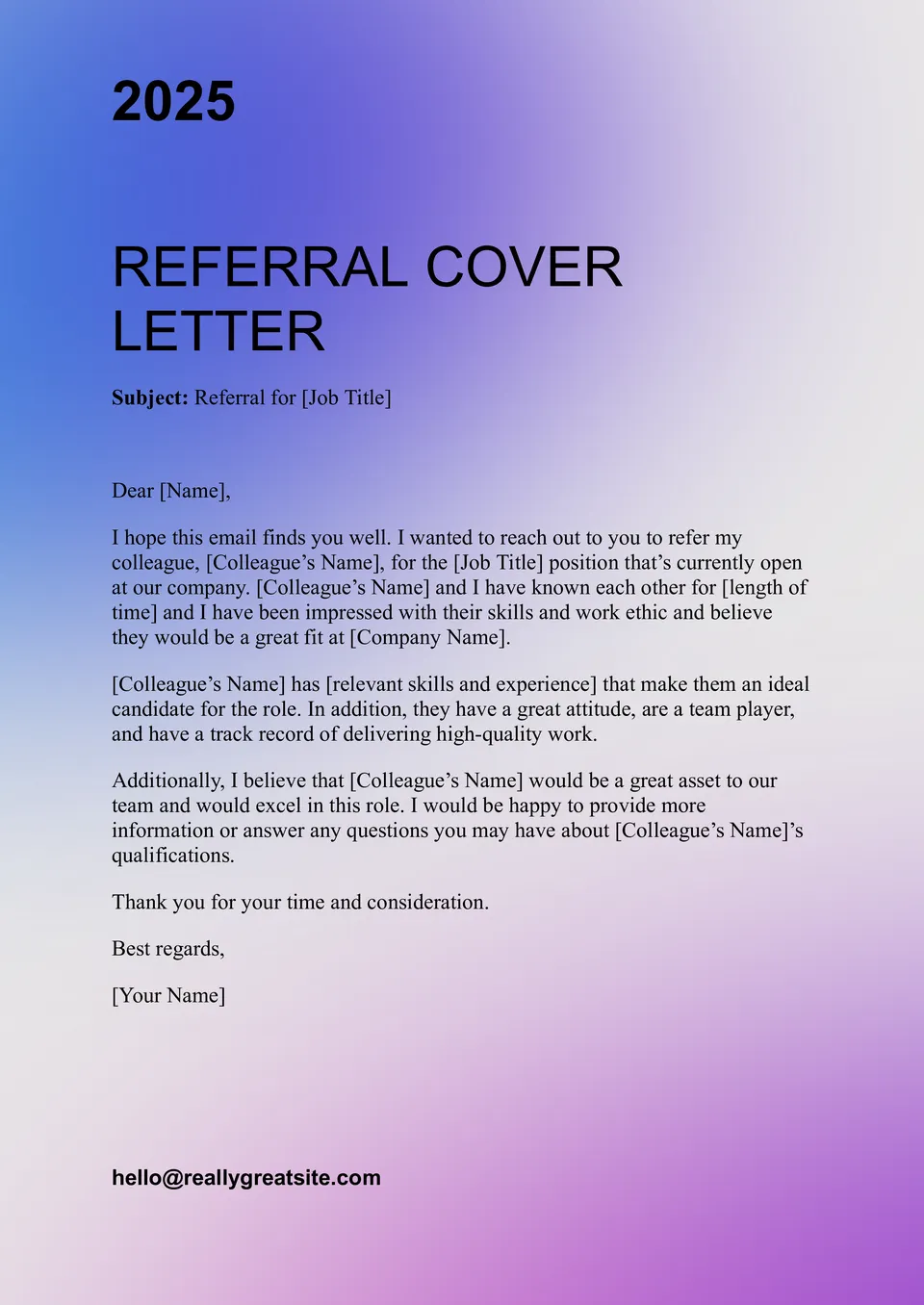 Referral Cover Letter Template