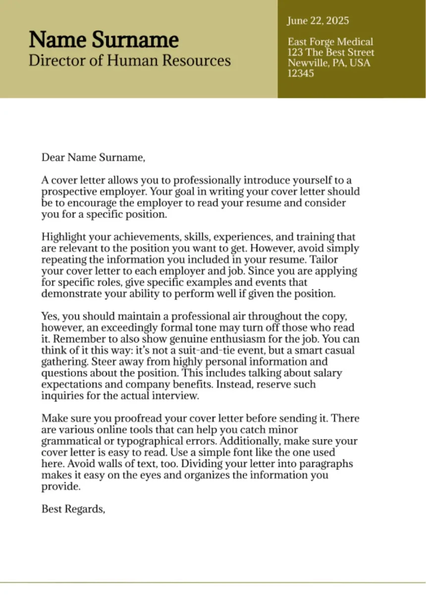 Simple Cover Letter Template For Google Docs