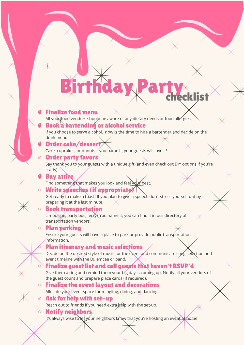 Birthday Party Checklist Template