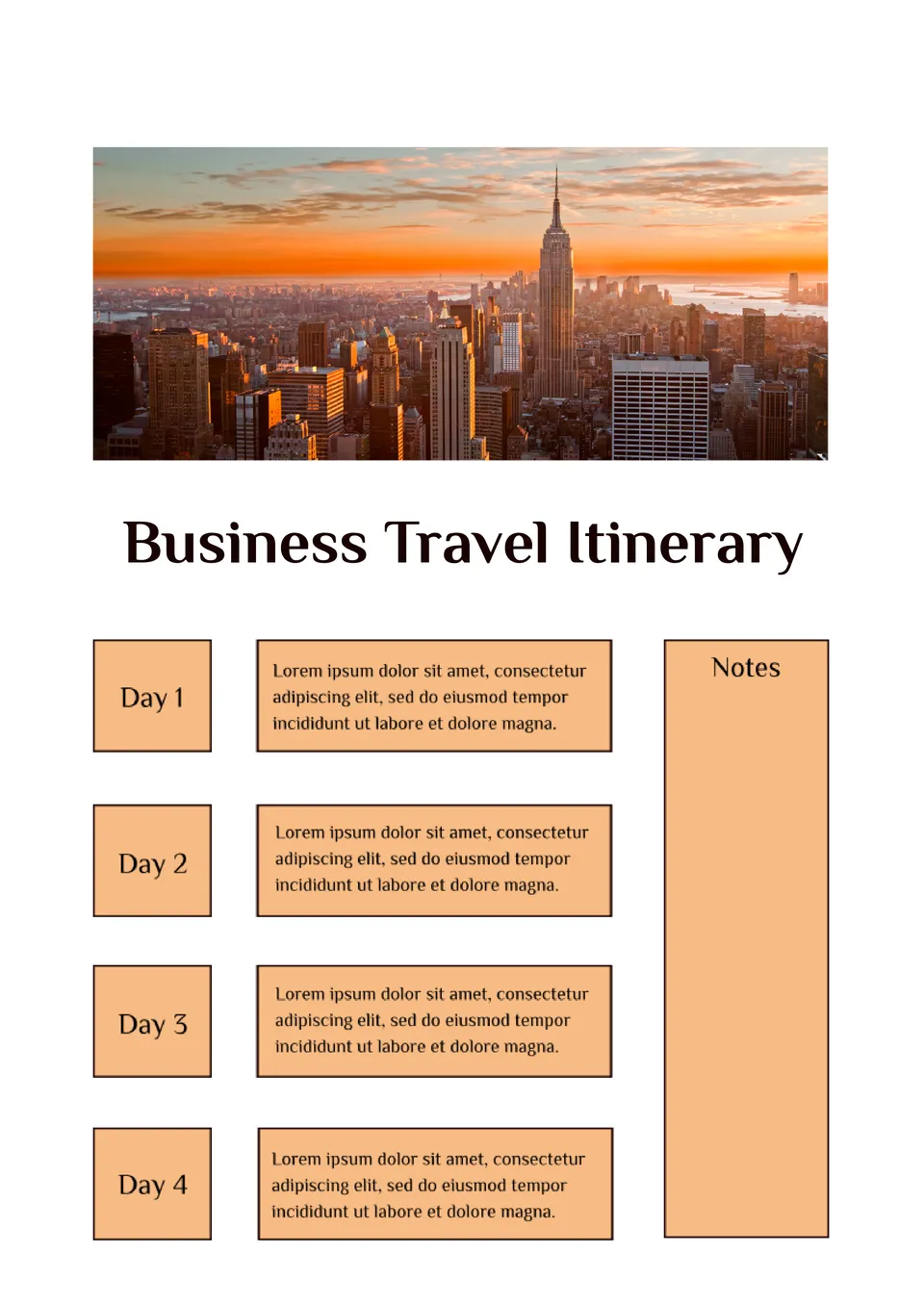 Business Travel Itinerary Template Google Docs