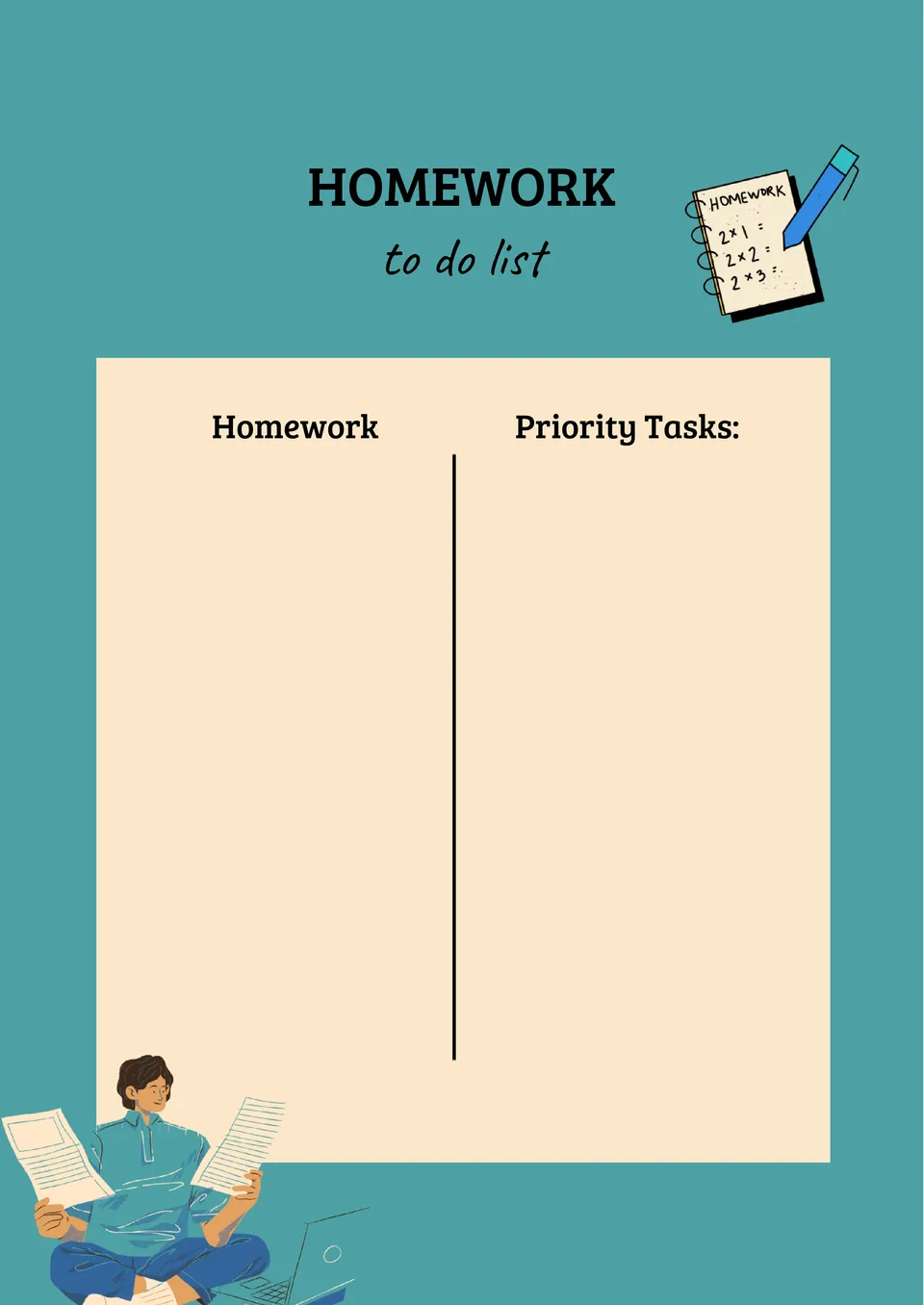 Homework To Do List Template