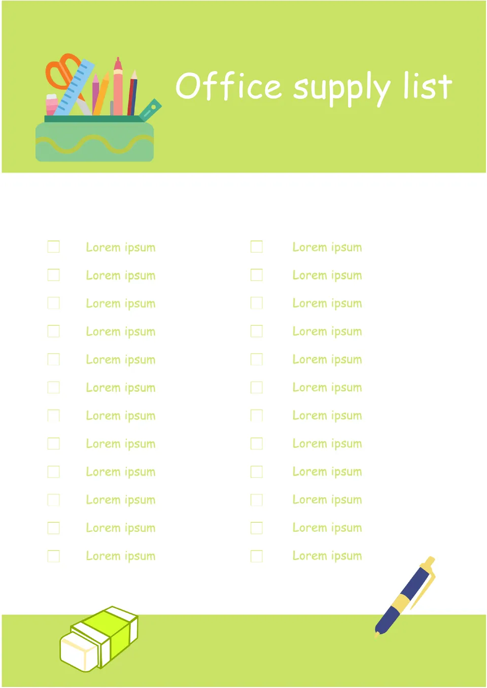 Office Supply List Template