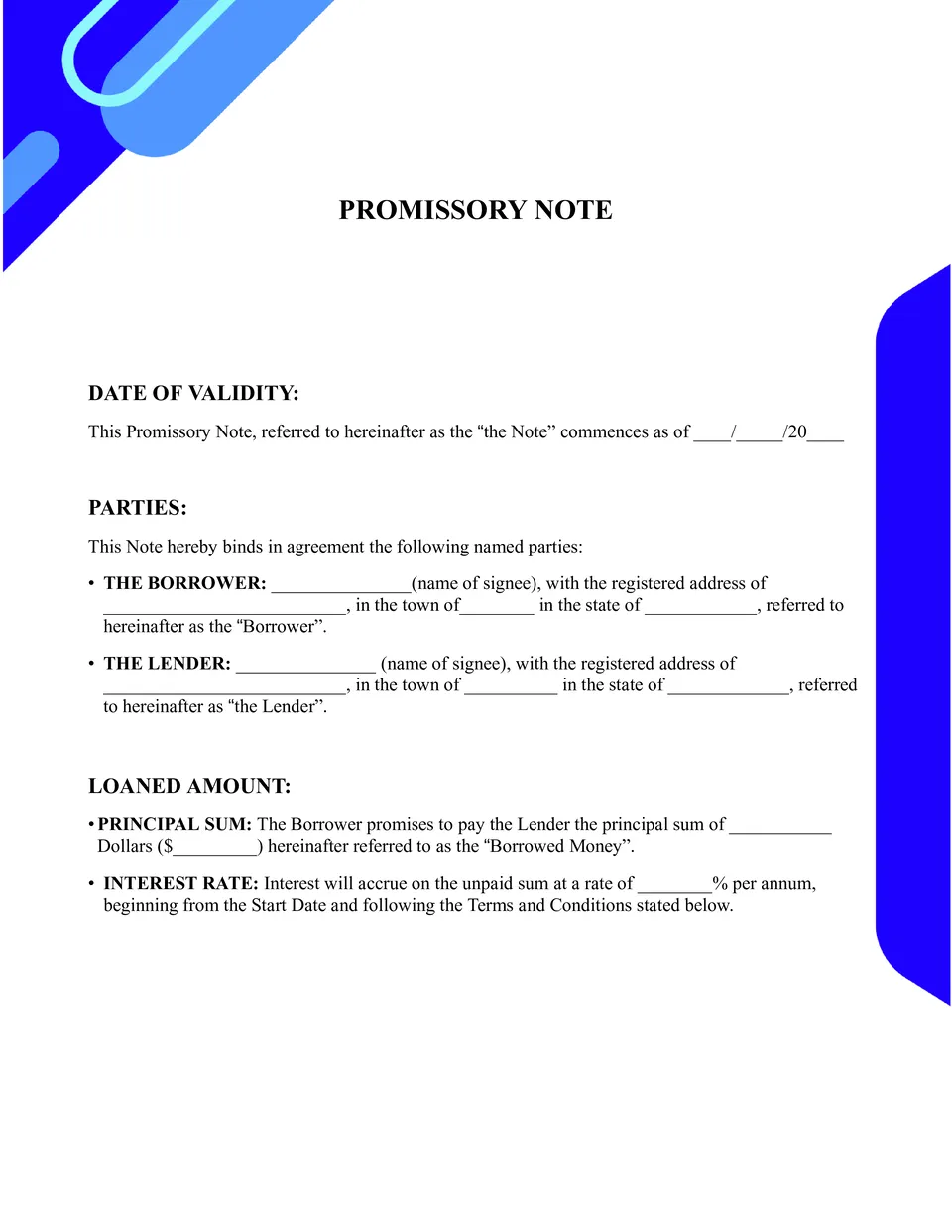 promissory note word documents