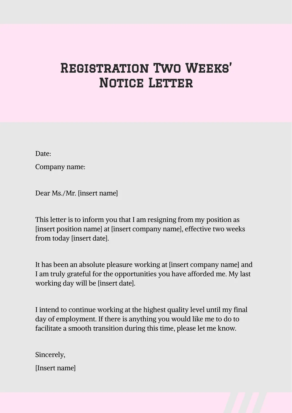 Registration 2 Week Notice Letter Template