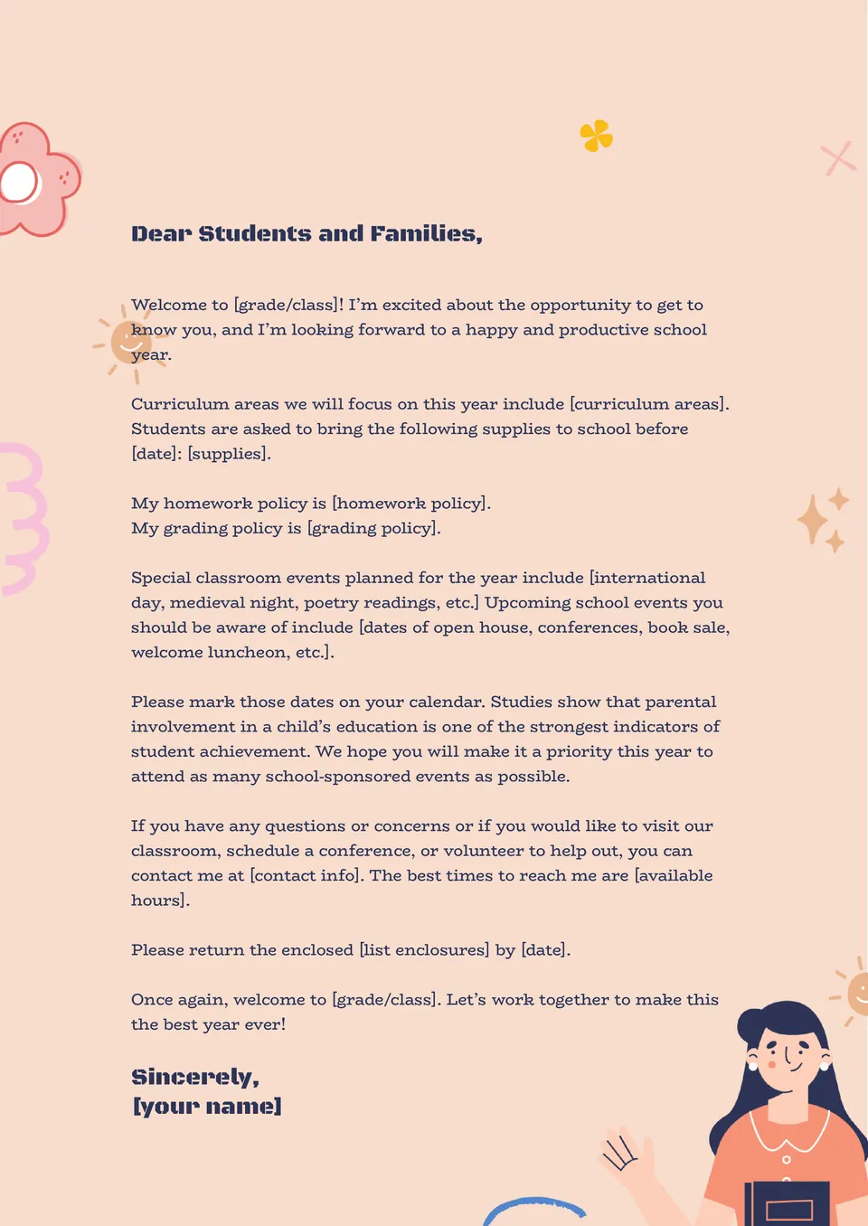 Teacher Welcome Letter Template