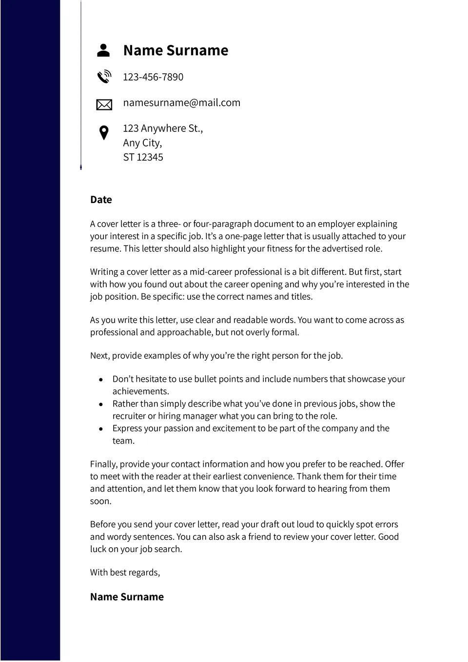 Free Traditional Cover Letter Template For Google Docs