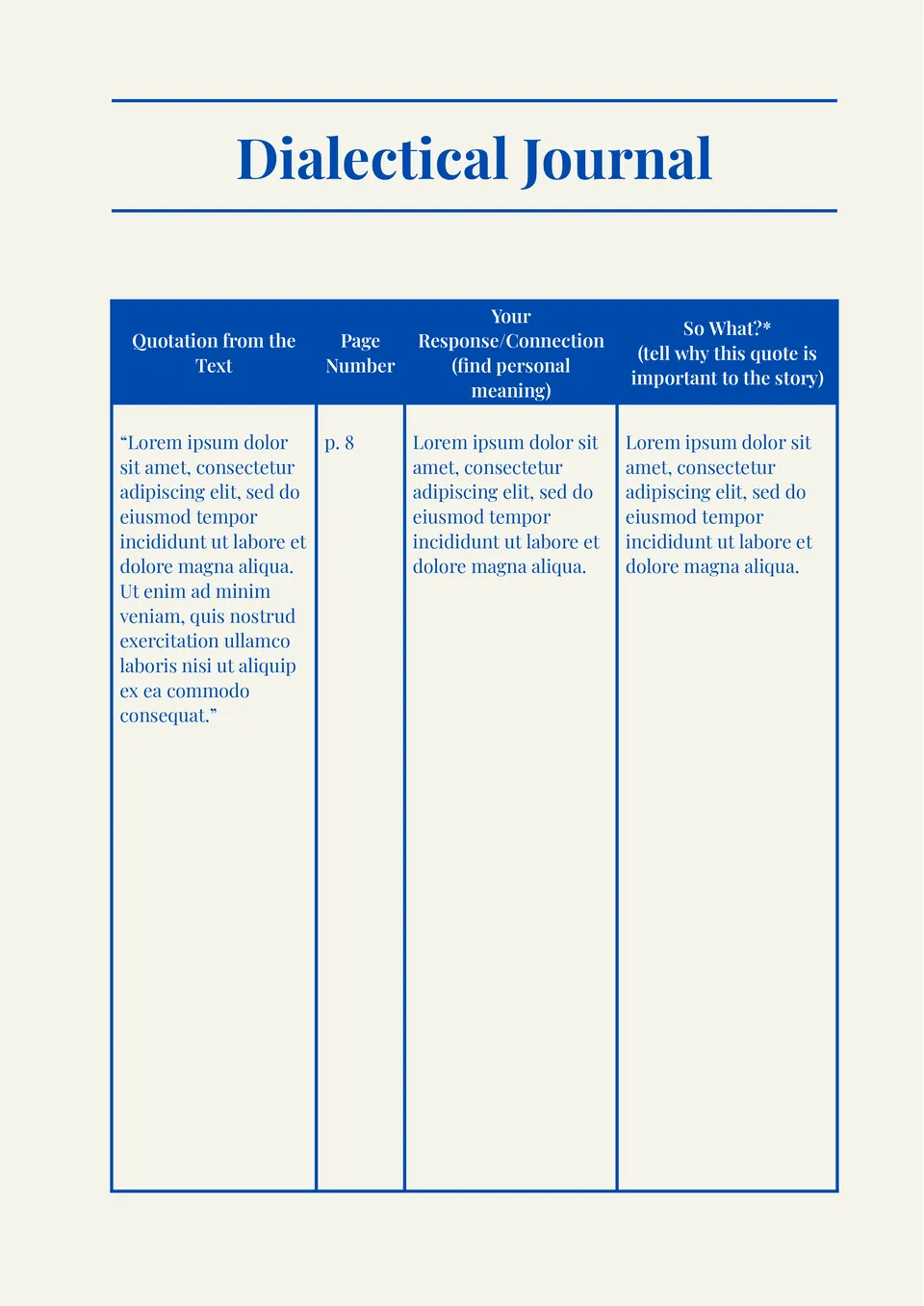 Dialectical Journal Template Google Docs