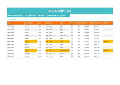 List Inventory Template