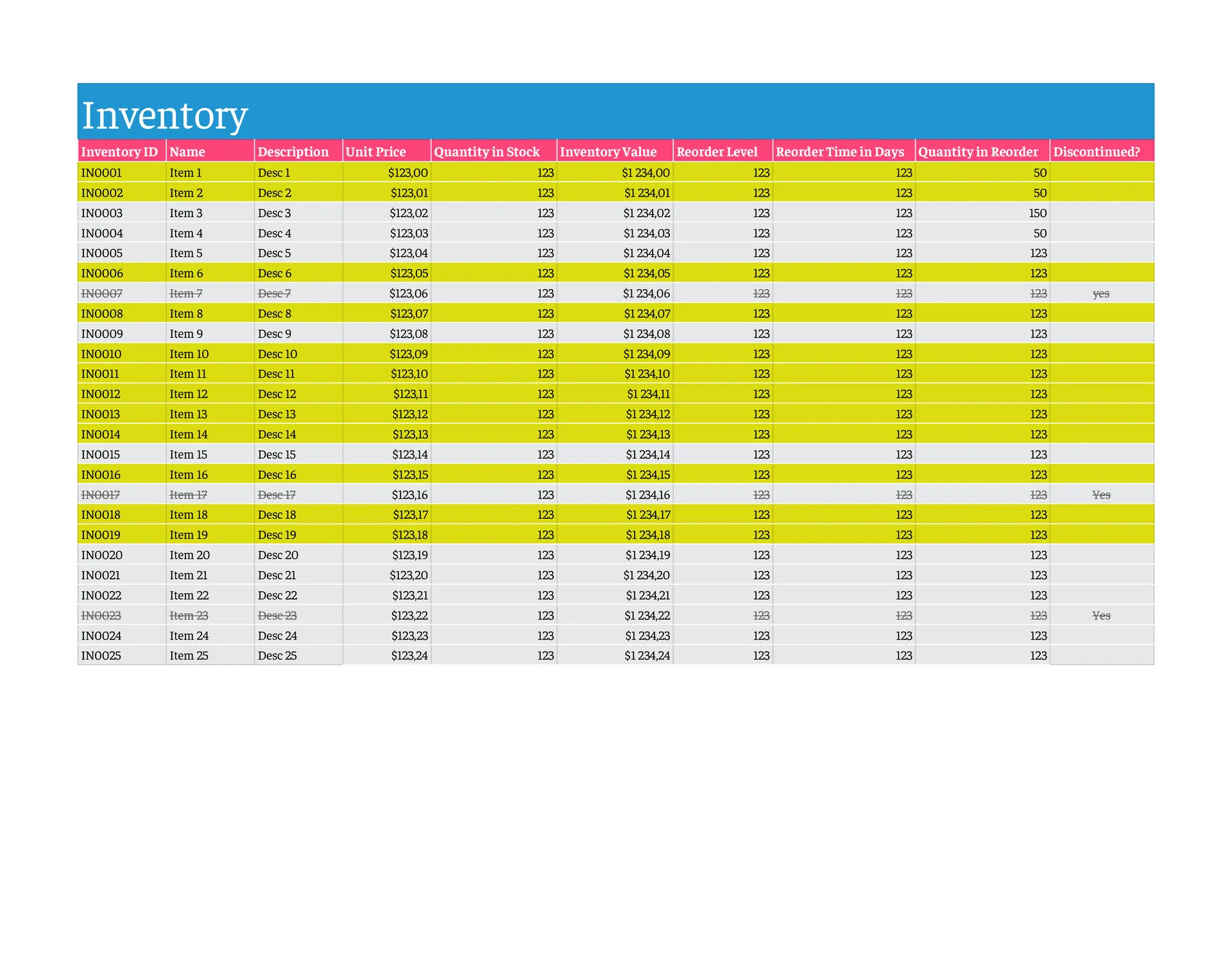 Inventory Template