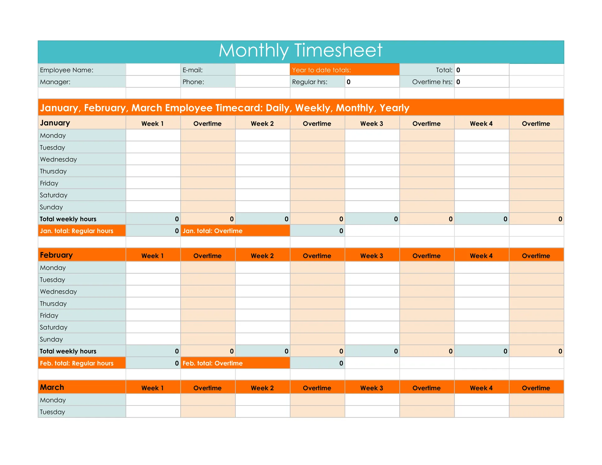 Monthly Timesheet Template