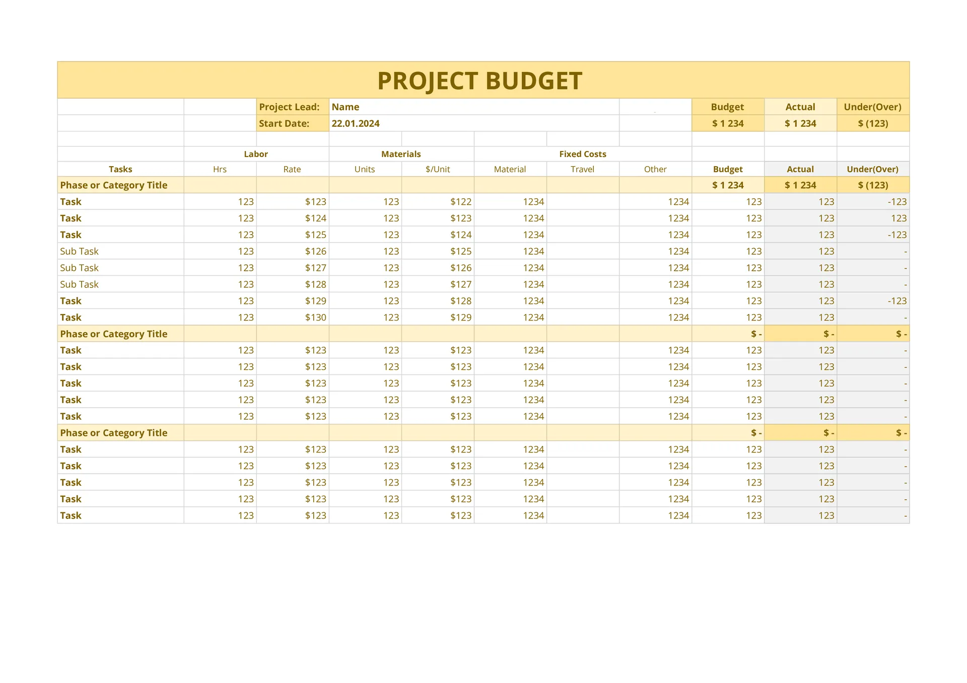 Project Budget Template Google Sheets