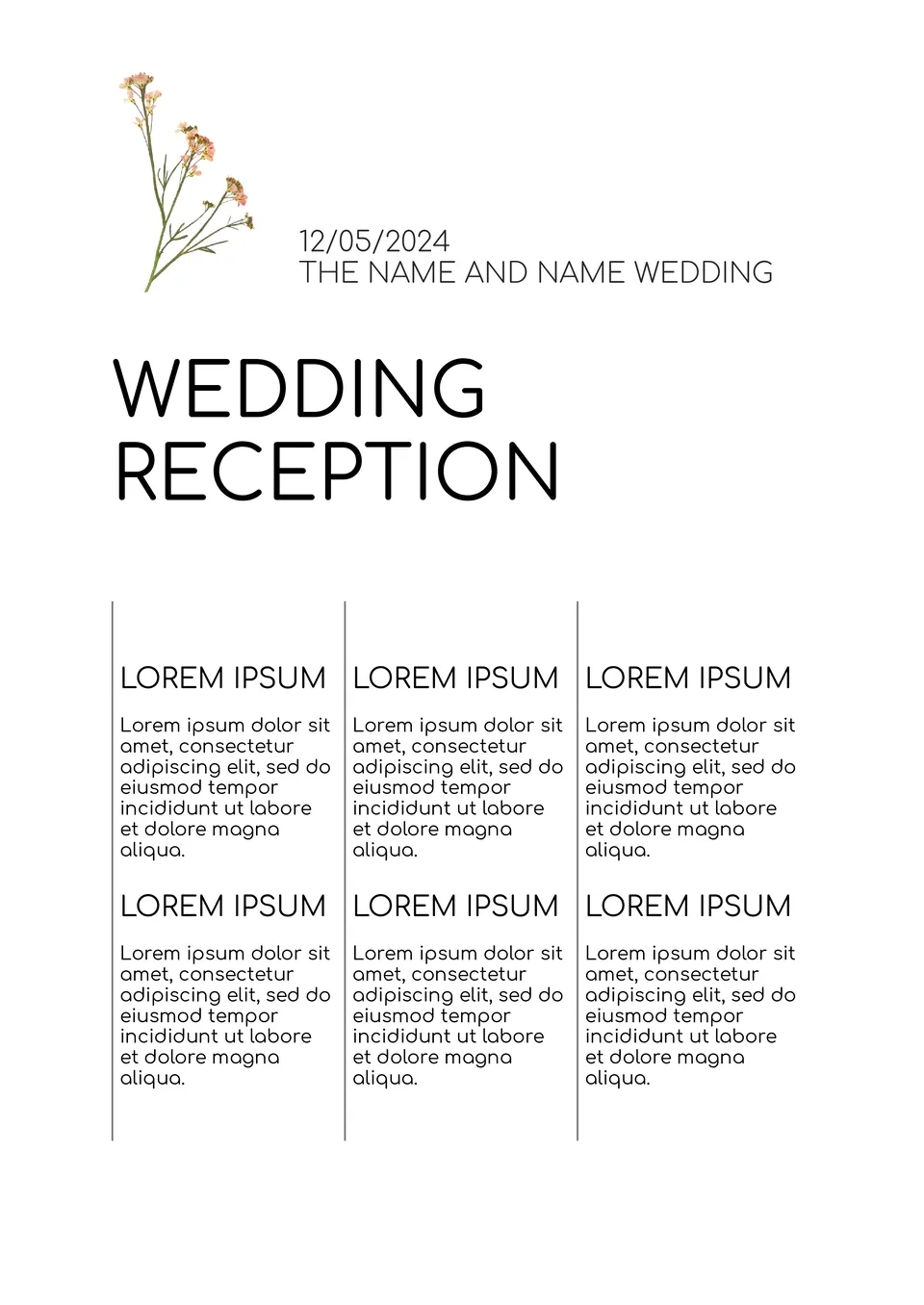 Wedding Reception Timeline Template