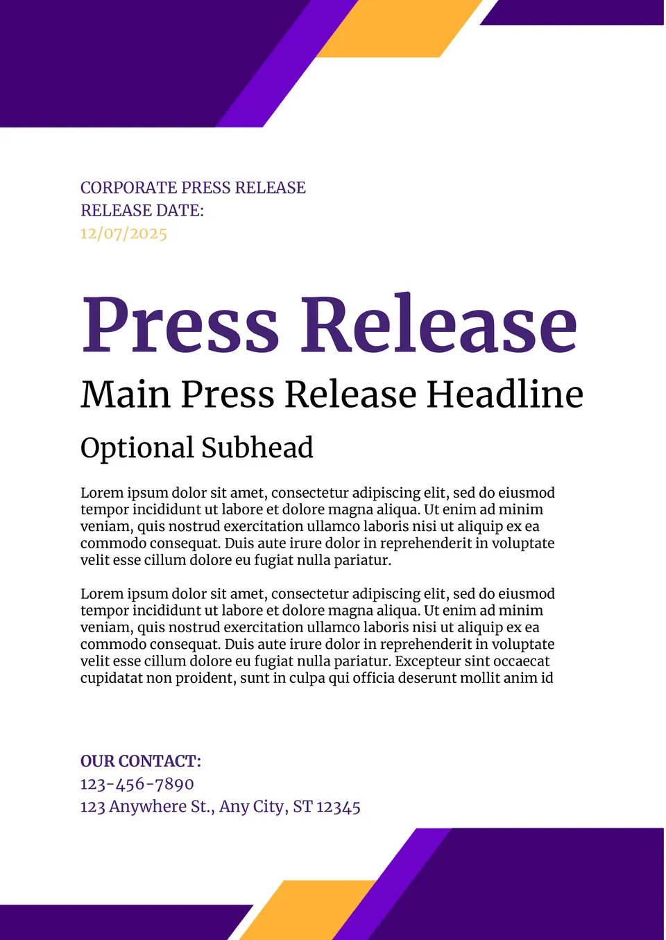 Corporate Press Release Template