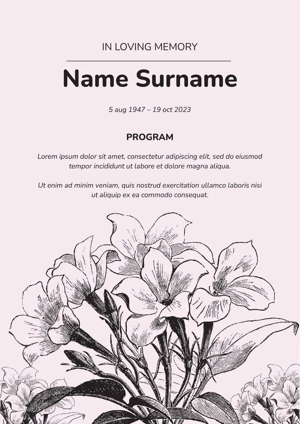 Floral Funeral Program Template