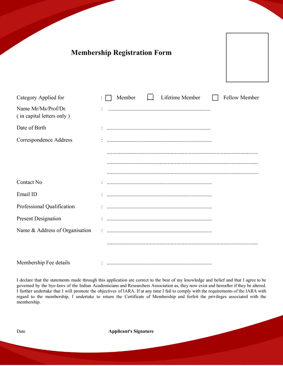 Membership Application Form Template