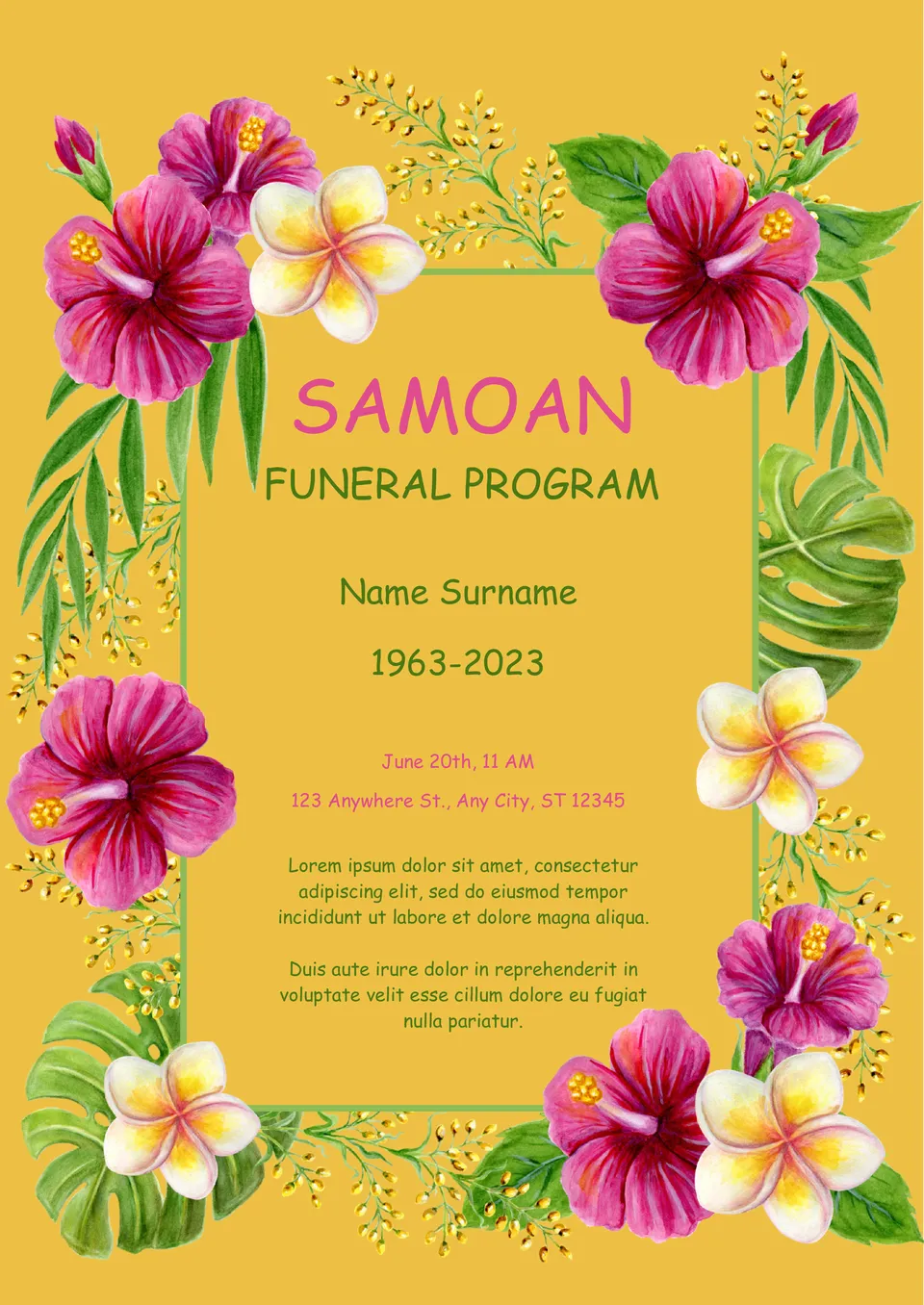 Samoan Funeral Program Template