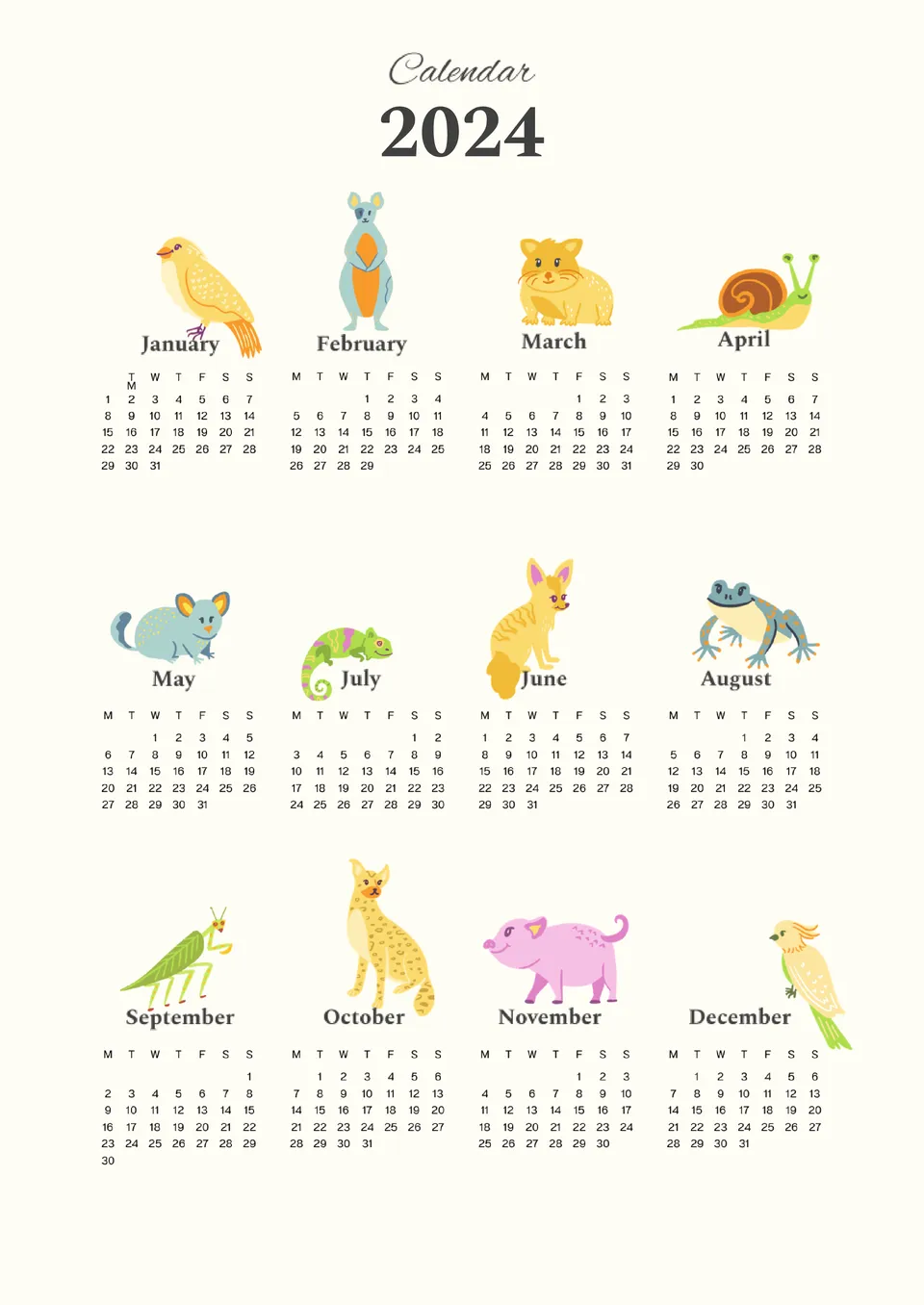 Cute Calendar Template