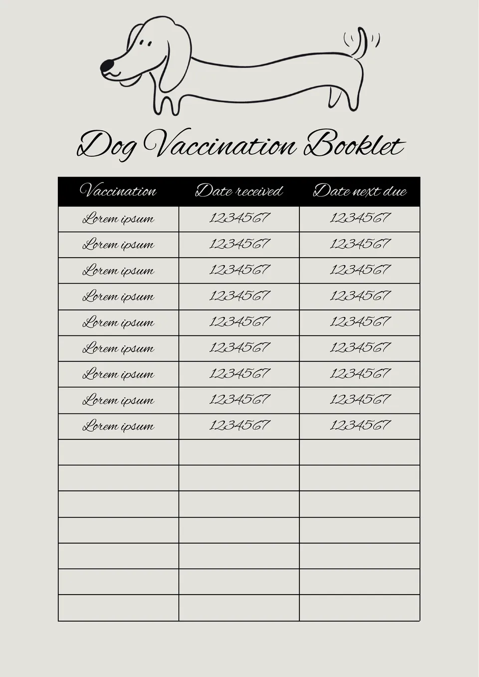 Dog Vaccination Booklet Template