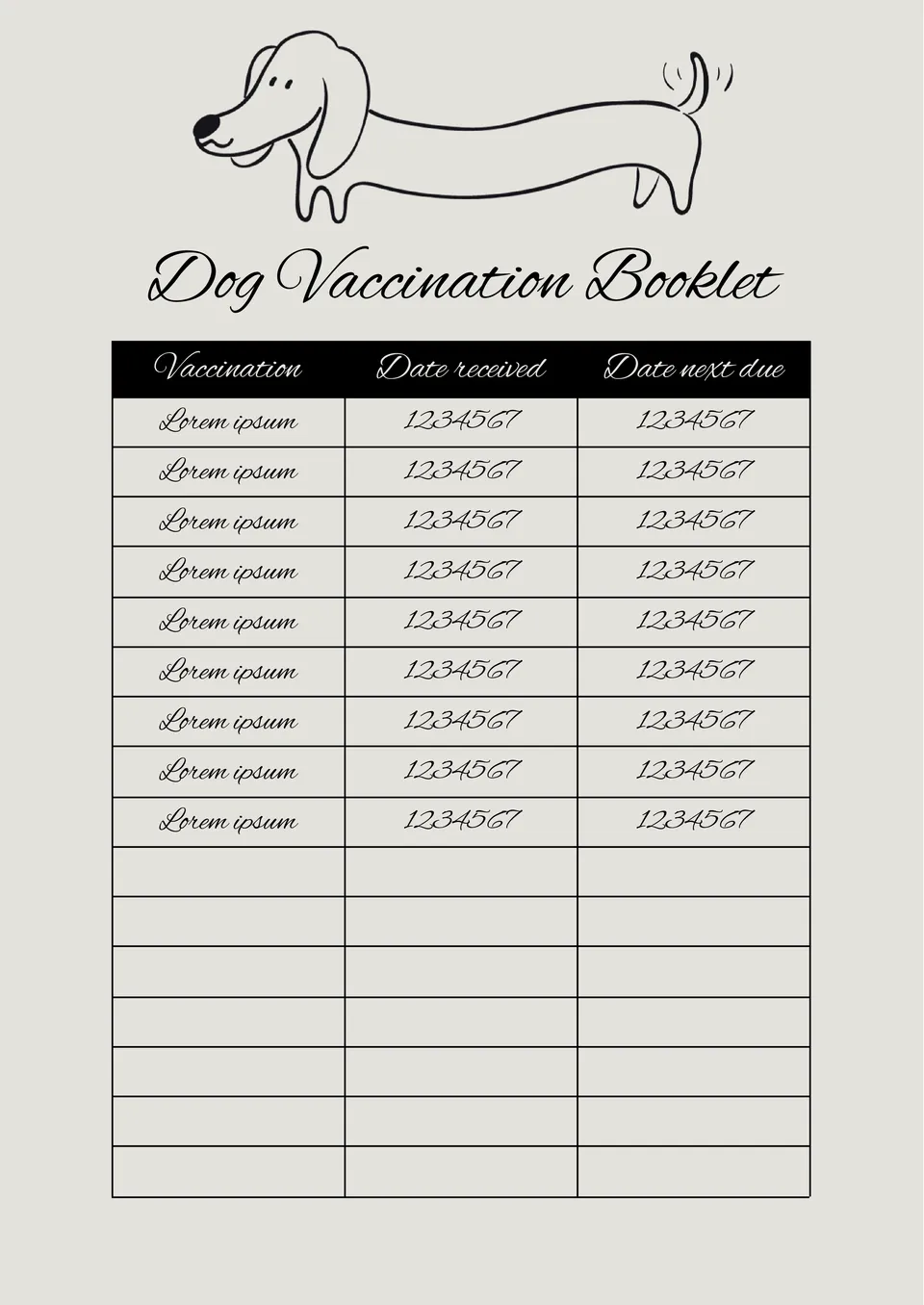 Free Dog Vaccination Booklet Template For Google Docs