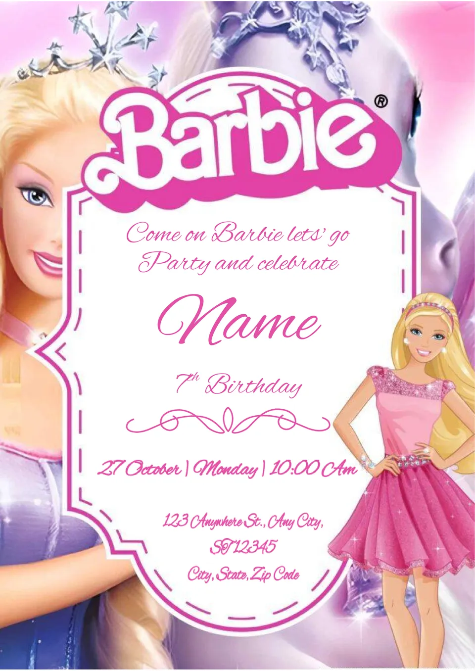 Barbie Invitation Template