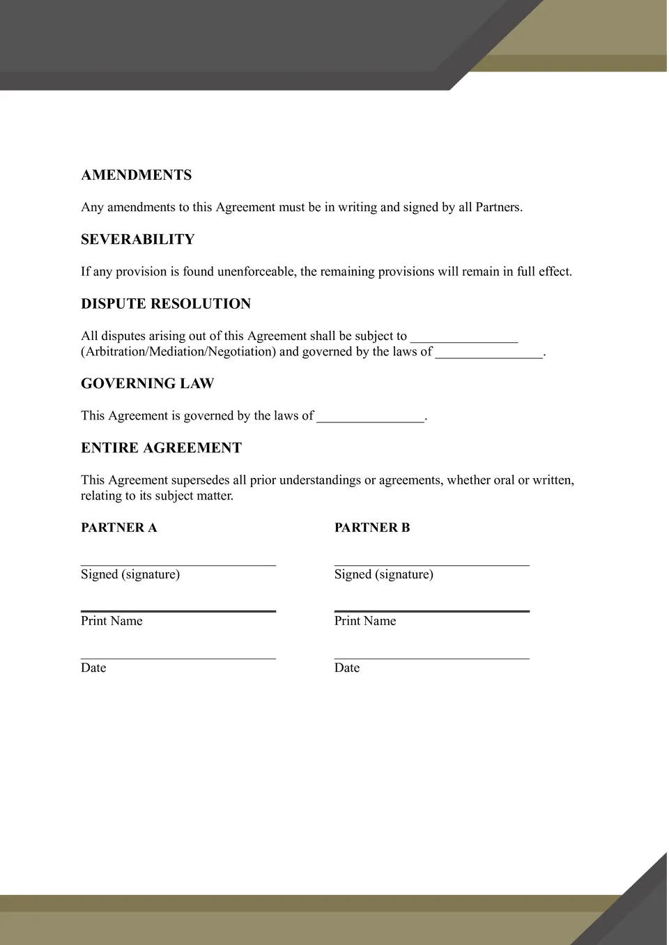 Partnership Agreement Template Page 3