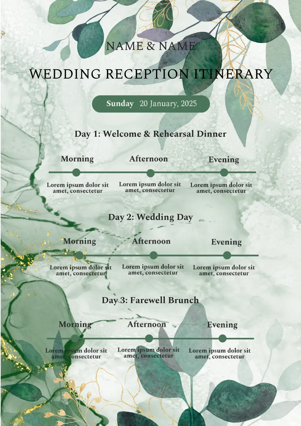 Wedding Reception Itinerary Template