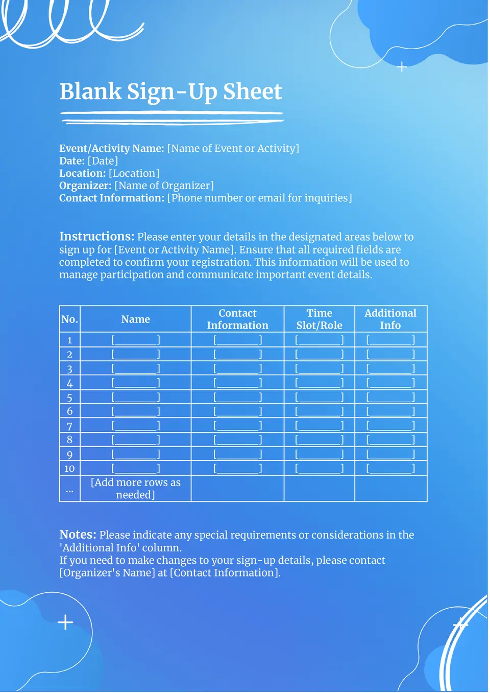 Free Chili Cook Off Sign Up Sheet Template For Google Docs