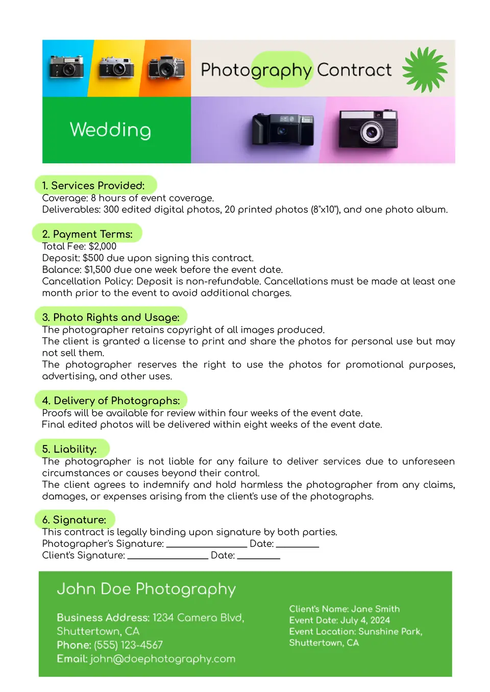 Photography Contract Template Google Docs