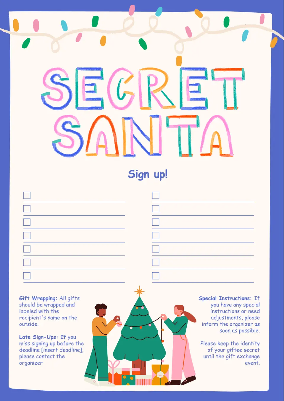 Secret Santa Sign Up Sheet Template