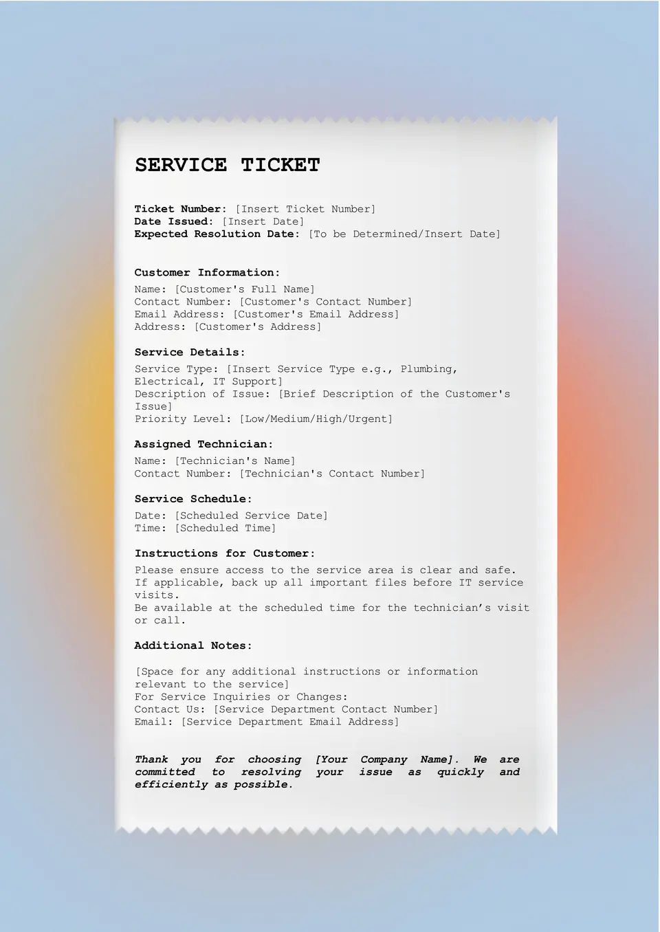 Service Ticket Template