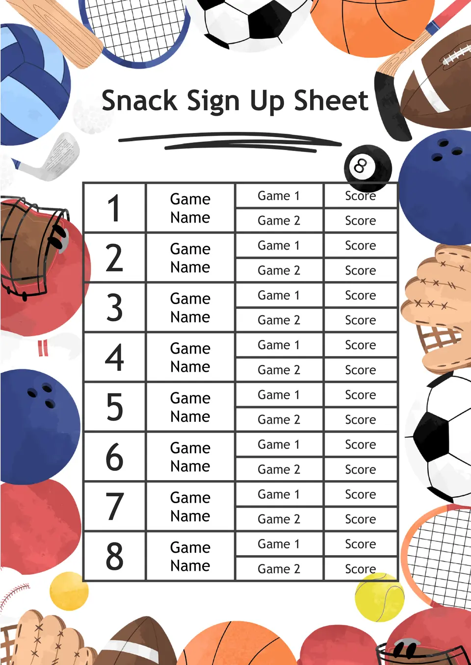 Snack Sign Up Sheet Template